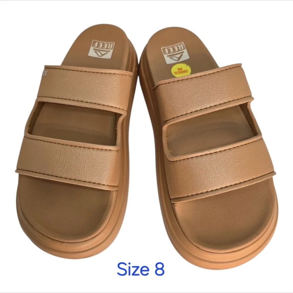 Reef Women's Tan Double-Strap Slide Sandals